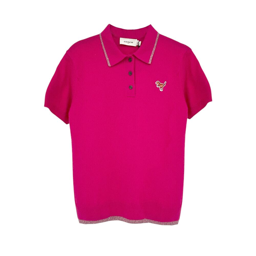 COACH 1941 Rexy Essential Polo Cashmere Sweater in Fuchsia L